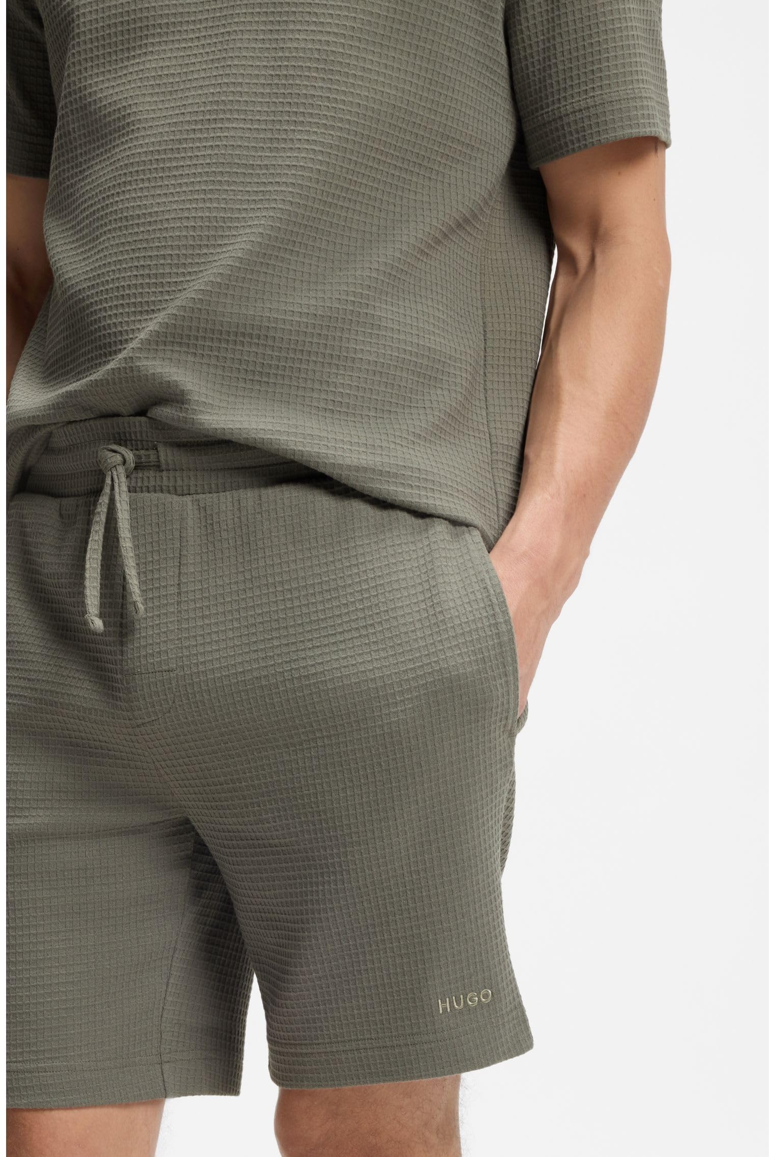 HUGO Herren Austin Shorts Pyjama-Shorts mit Waffelstruktur und Logo-Stickerei