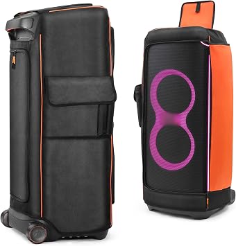 LEFORZ Speaker Case Compatible with JBL PartyBox Ultimate,Portable Speaker Dust Cover Storage Bag Fits for JBL PartyBox Ultimate for Outdoor Travel,Black+Orange,Cover OnlyWithout Wheels