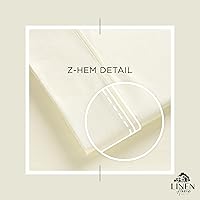 Vista 3 de Linen Home 100% Cotton Percale 1 Flat Sheet, King Size - Crisp, Cool and Strong Bed Linen, Luxury Breathable Sheet, Cream Crema