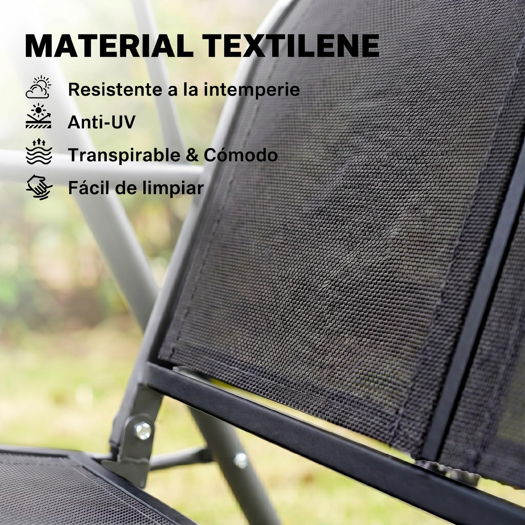 Outsunny Columpio de Jardín Exterior de 3 Plazas con Toldo Reclinable, Balancín de Jardín Exterior con Respaldo Transpirable y Marco de Acero, para Terraza Balcón, 175x118x159 cm, Negro