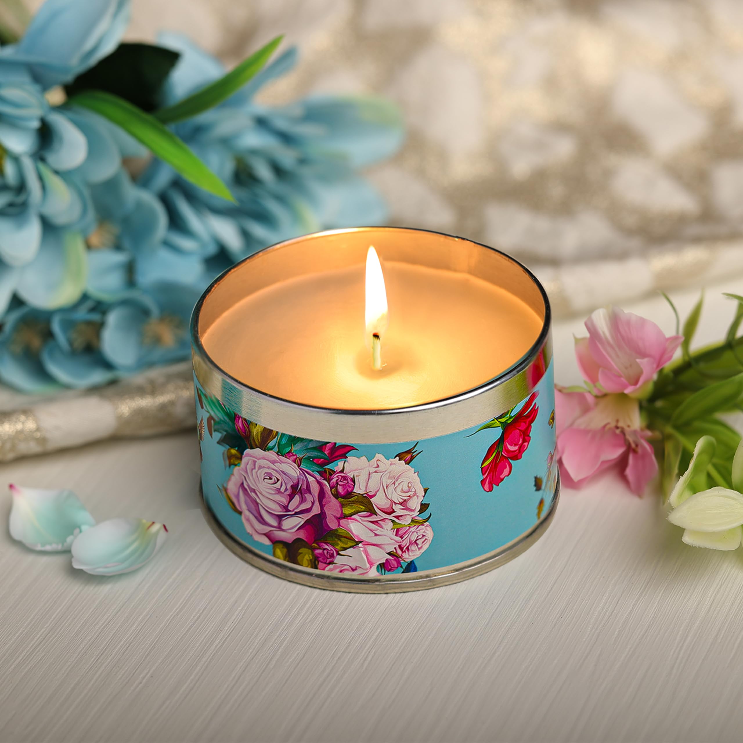 Iris Botanics Tin Candle- Fragrance Tea Rose & Agarwood - 85g (Lilac & Peony)-image-49