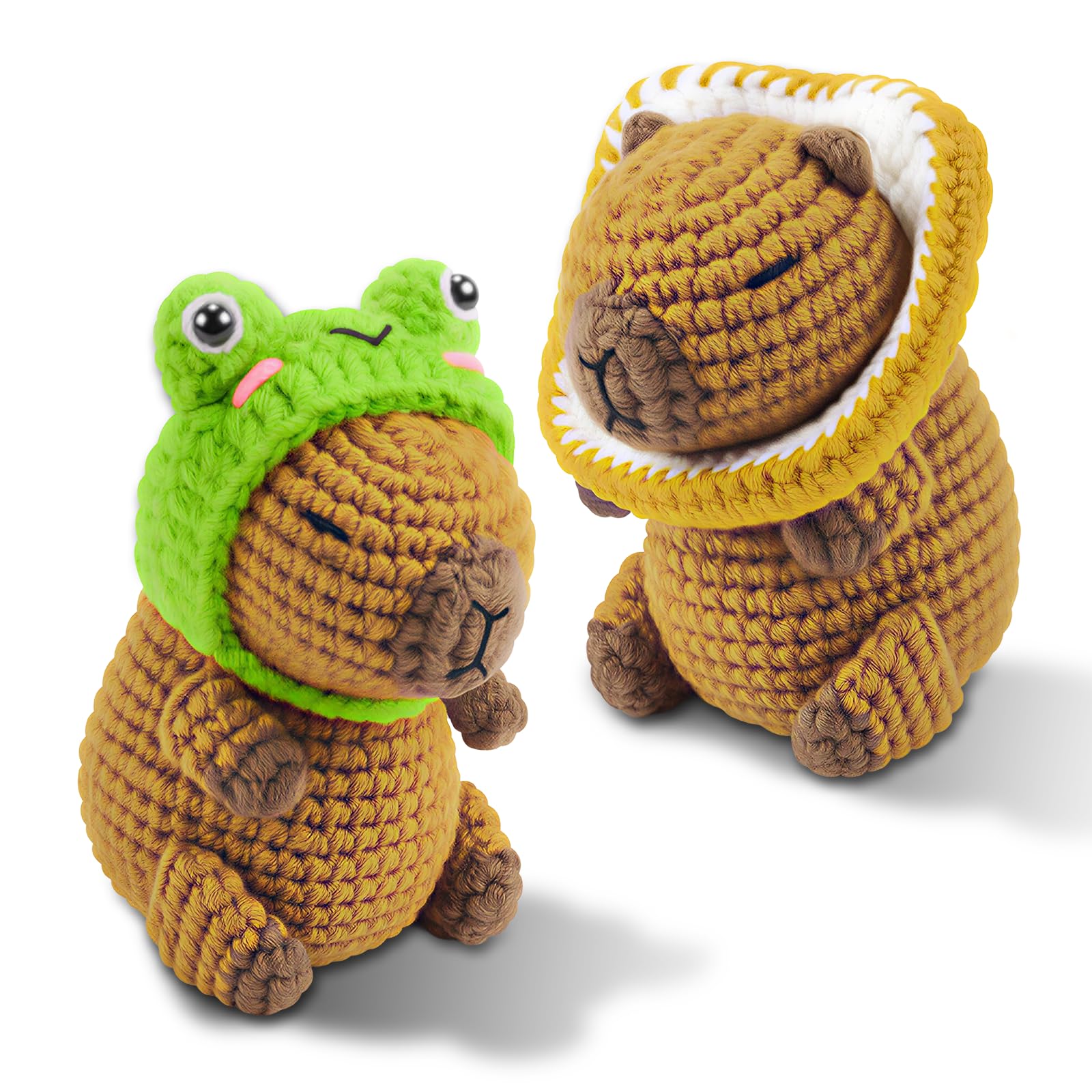 2PCS Capybara Crochet Kit for Beginners, Crochet Animal Kit with Yarn, Hook, Filling & Video Tutorial, Crochet Animal Capybara Gifts for Adults, Teens, Animal Lovers, DIY & Stress Relief Crafts