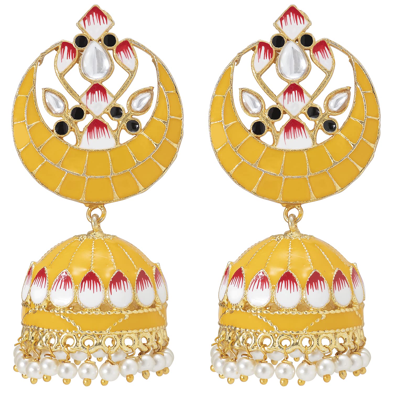 Peora 925 Brass with Kundan Floral Jhumka Earrings for Women, Yellow (B09F6VGJ1D) Amazon Price History, Amazon Price Tracker
