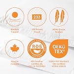 Canadian Down & Feather Co. – 2 pièces oreiller en plumes d'oie blanche à soutien moyen taille roi – Housse 255 TC 100 % coton – Rempli au Canada