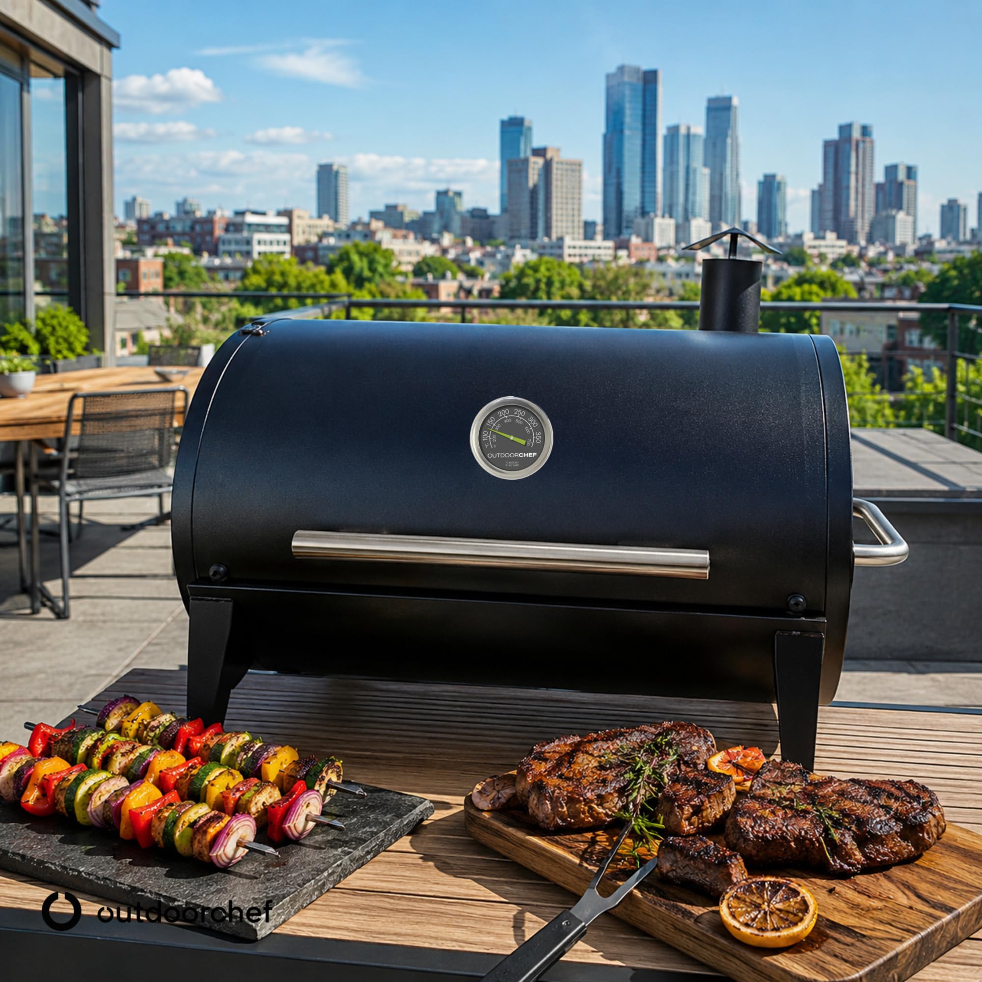 Outdoorchef 400 °C'ye kadar mangal termometresi, klasik kapak termometresi, ekstra büyük kadranlı
