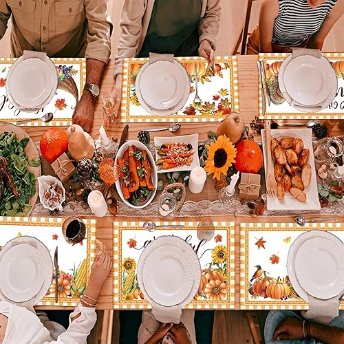 Miniatura 5 de Juego de 6 manteles individuales de plástico para el día de Acción de Gracias, manteles individuales de vinilo lavable para decoración de mesa de