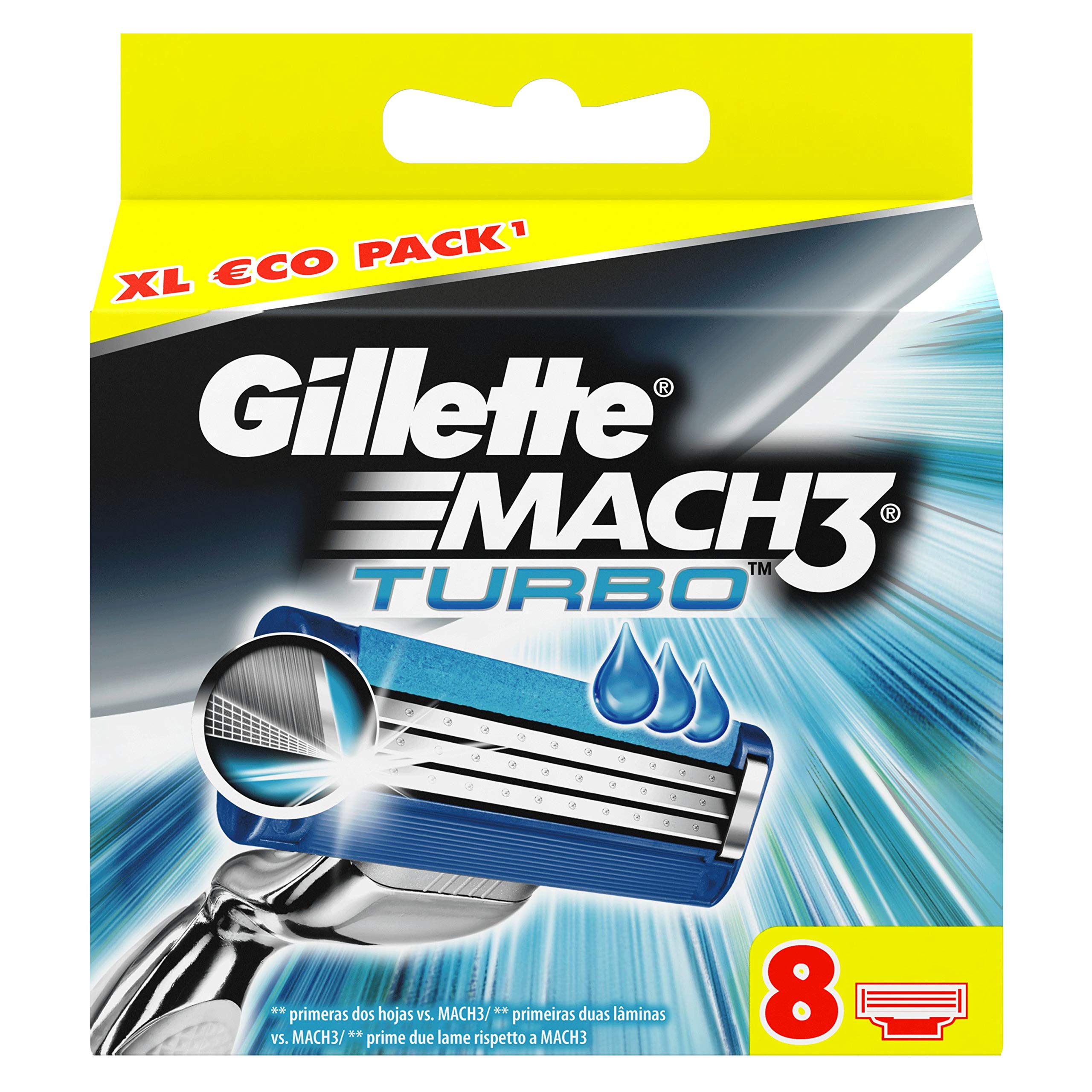 Gillette Mach3 Turbo - Cuchillas de recambio para maquinilla de afeitar, 8 unidades