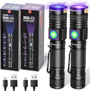 DARKBEAM UV Flashlight 365nm & 395nm Blacklight Rechargeable USB, Wood’s Lamp Ultraviolet Black Light LED Portable - Detector for Pet Cat Urine, Stains, Resin Curing, Uranium Glass, 2 Pack