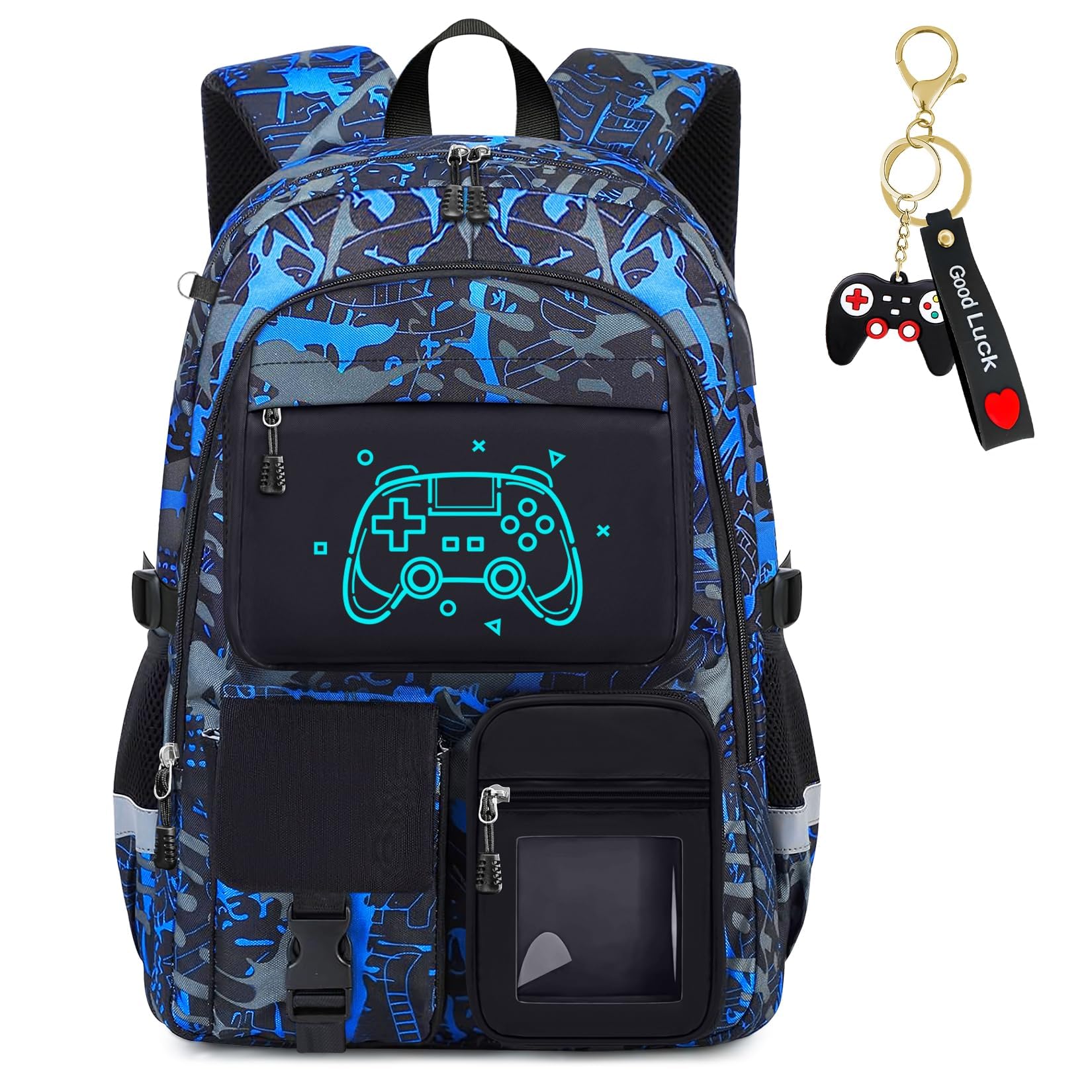 Fitvc School Backpack for Boys - Gamer Boys Backpack for Kids Children Teens Elementary Middle School Students - 18" Large Capacity School Bookbag