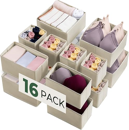 Miniatura 9 de Kootek Paquete de 16 organizadores de cajones de ropa, organizadores de cajones de aparador para ropa, organizadores plegables de tela y