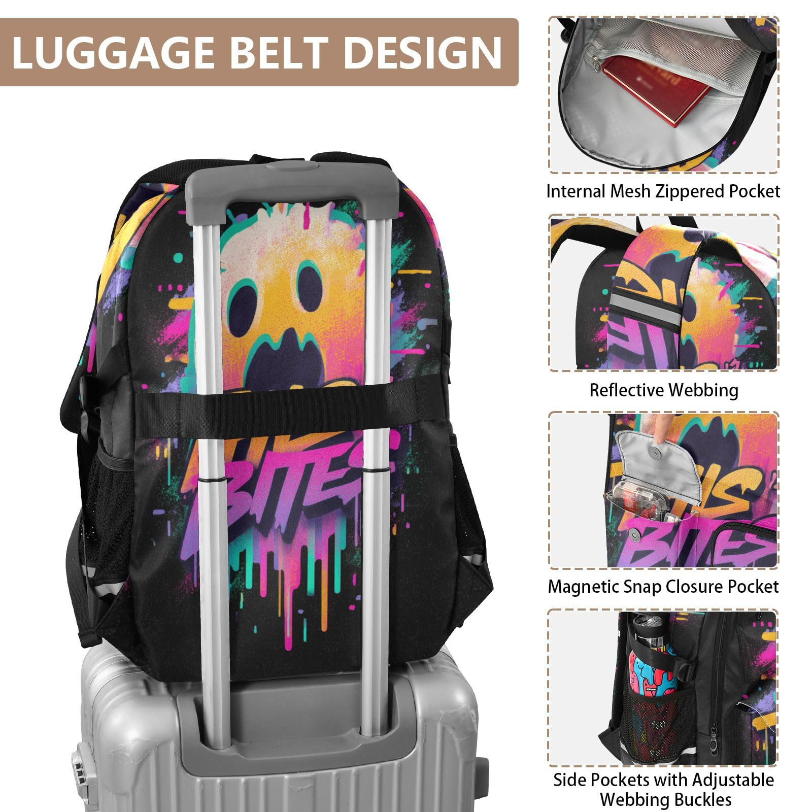 Horror Graffiti duchy 'This Bites' plecaki podróżne dla kobiet mężczyzn horror graffiti duchy 'This Bites College School Bookbag 44.5 cm plecak na komputer lekka torba na co dzień