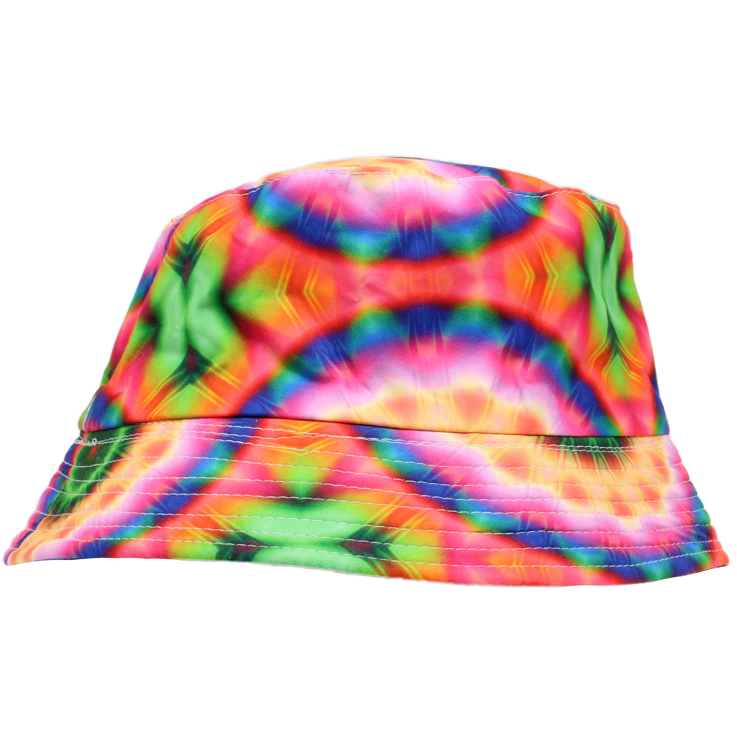 Cherry-On-Top Women's Pink Swirl Bucket Hat Multi Colour Tie Die And Green Festival Summer Hat