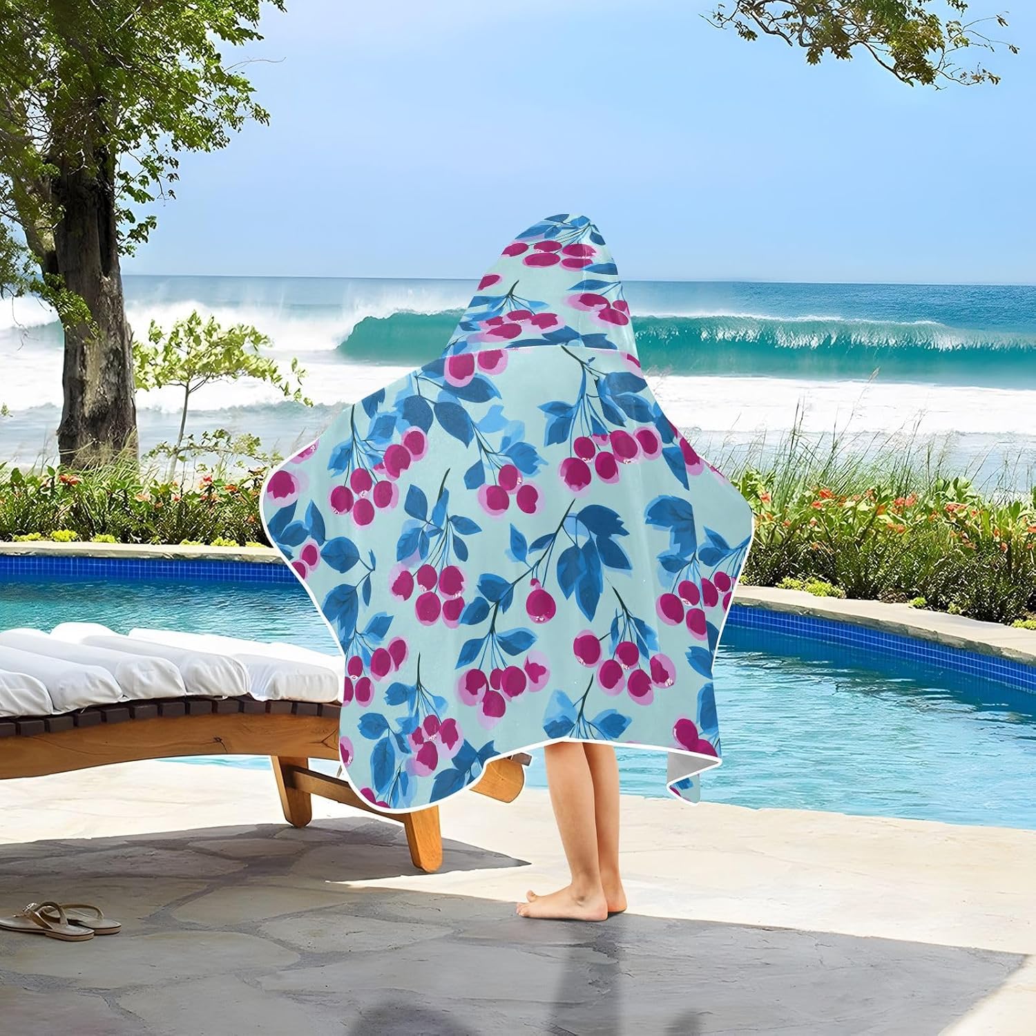 Bath Towels with Hood Funny Berry Blue Magenta Hooded Towels for Boys Lightweight