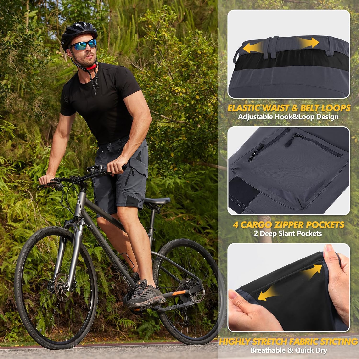 Ally Mens Mountain Bike Shorts 4D Padded Bike Shorts Baggy Cycling Biking Bicycle Biker Shorts Loose-fit with 6 Pockets - Image 6