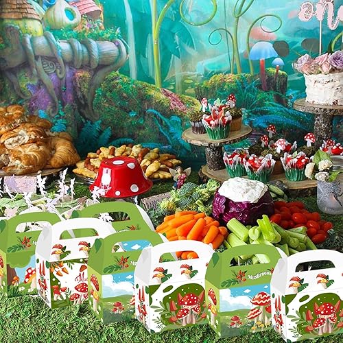 Miniatura 6 de Cieovo Paquete de 24 cajas de regalo de papel para fiesta de hongos, bolsas de dulces de fiesta de hongos, cajas de papel kraft para golosinas de