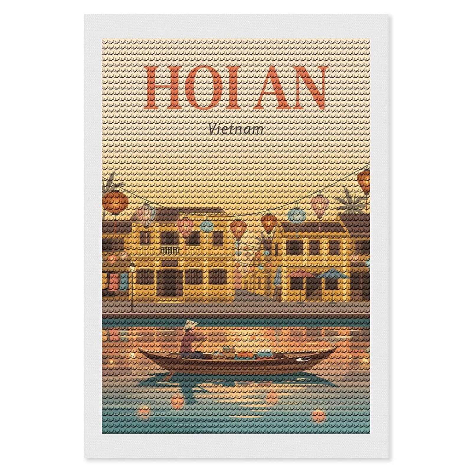 Junmoney Hoi an Vietnam Diamond Art Canvas 8"x12", Full Kit Included, Bedroom Decor, for Beginners, Thoughtful Handmade Gift