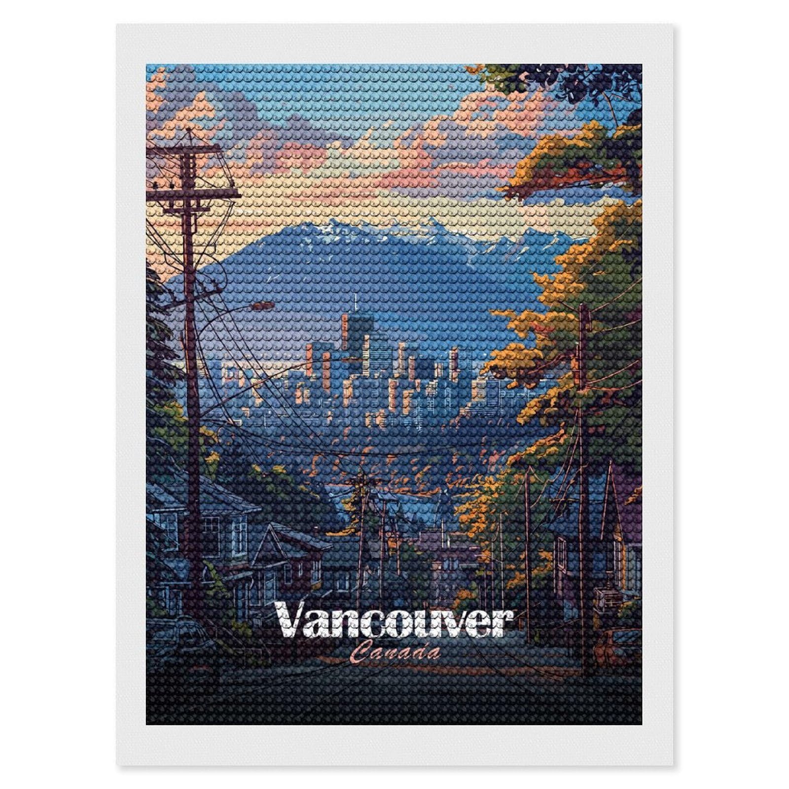 Junmoney Vancouver Cityscape Diamond Painting Canvas Set 12"x16", for Adults, Sparkling Round Gems, Thoughtful Handmade Gift, Modern Decor