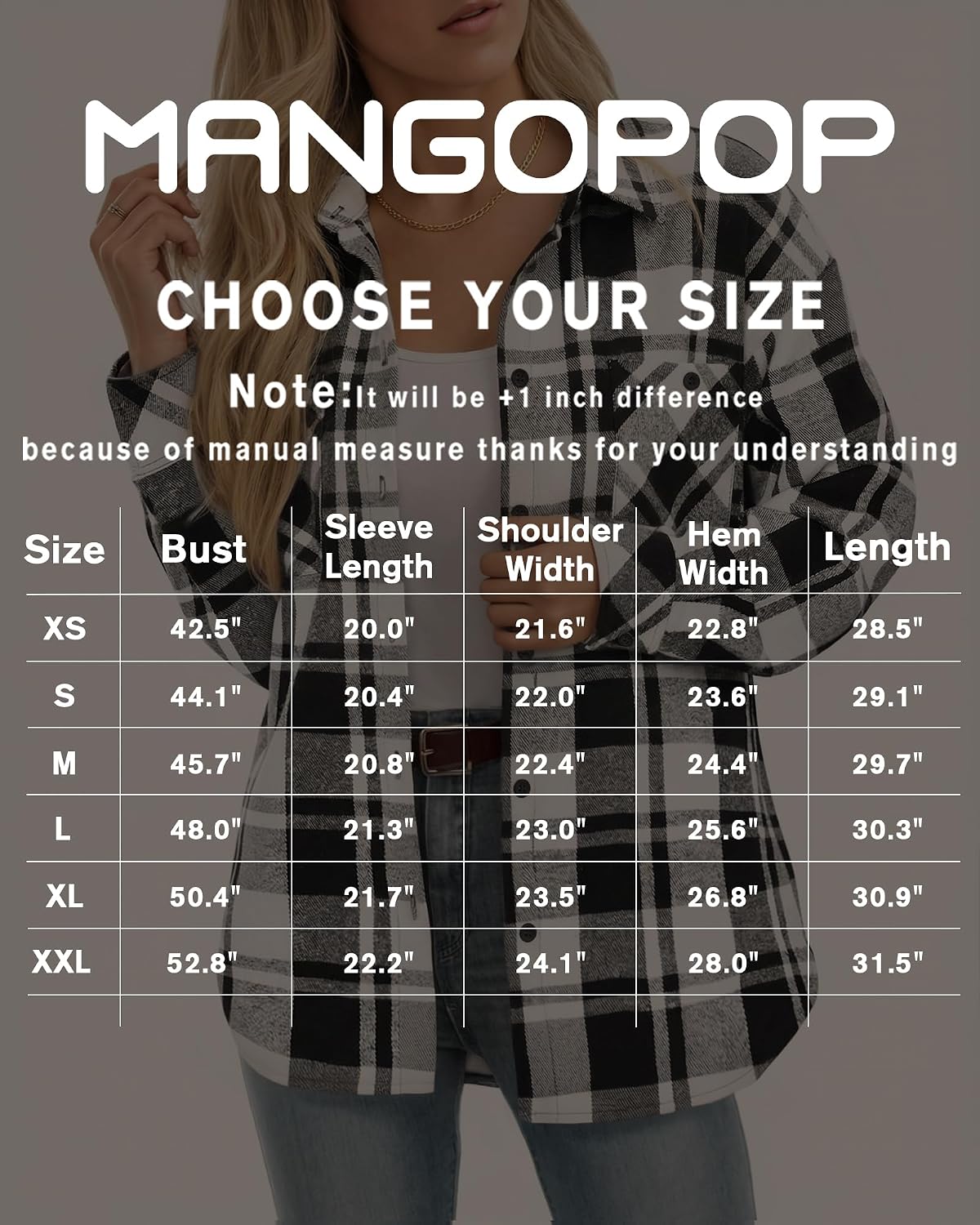 MANGOPOP Year-Round Flannel Shirt for Women - Lightweight Oversized Long Sleeve Button Down Plaid for Effortless Layering