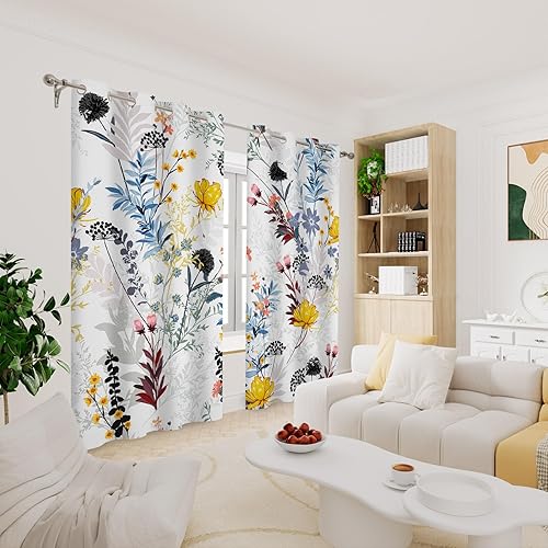 Miniatura 7 de Renaiss Cortinas opacas de plantas botánicas, estampado de plantas silvestres, cortinas de ventana con aislamiento térmico, cortinas de ventana