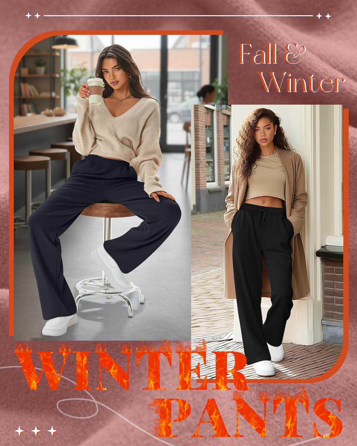 3 Pack Women's Fleece Sweatpants Thermal Baggy Wide Leg High Waist Drawstring Lounge Winter Pants with Pockets - Image 5