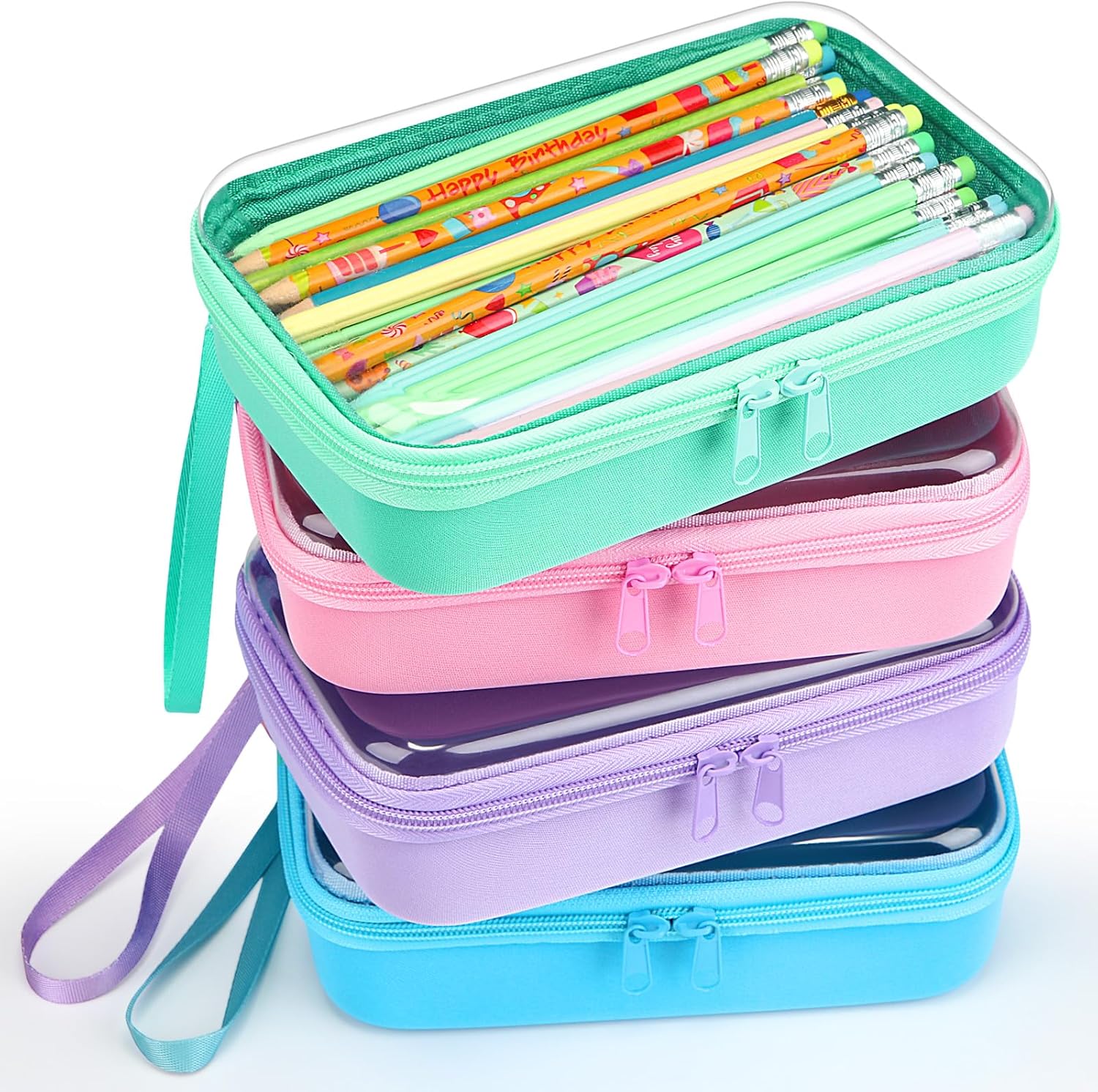 4 Pcs Hard Clear Zipper Case Hard Shell Plastic Pencil Case Large Transparent Pencil Box Portable Travel Organizer Toy Storage Bins for Home Office Cosmetics(Beige, Orange, Dark Blue, Green)