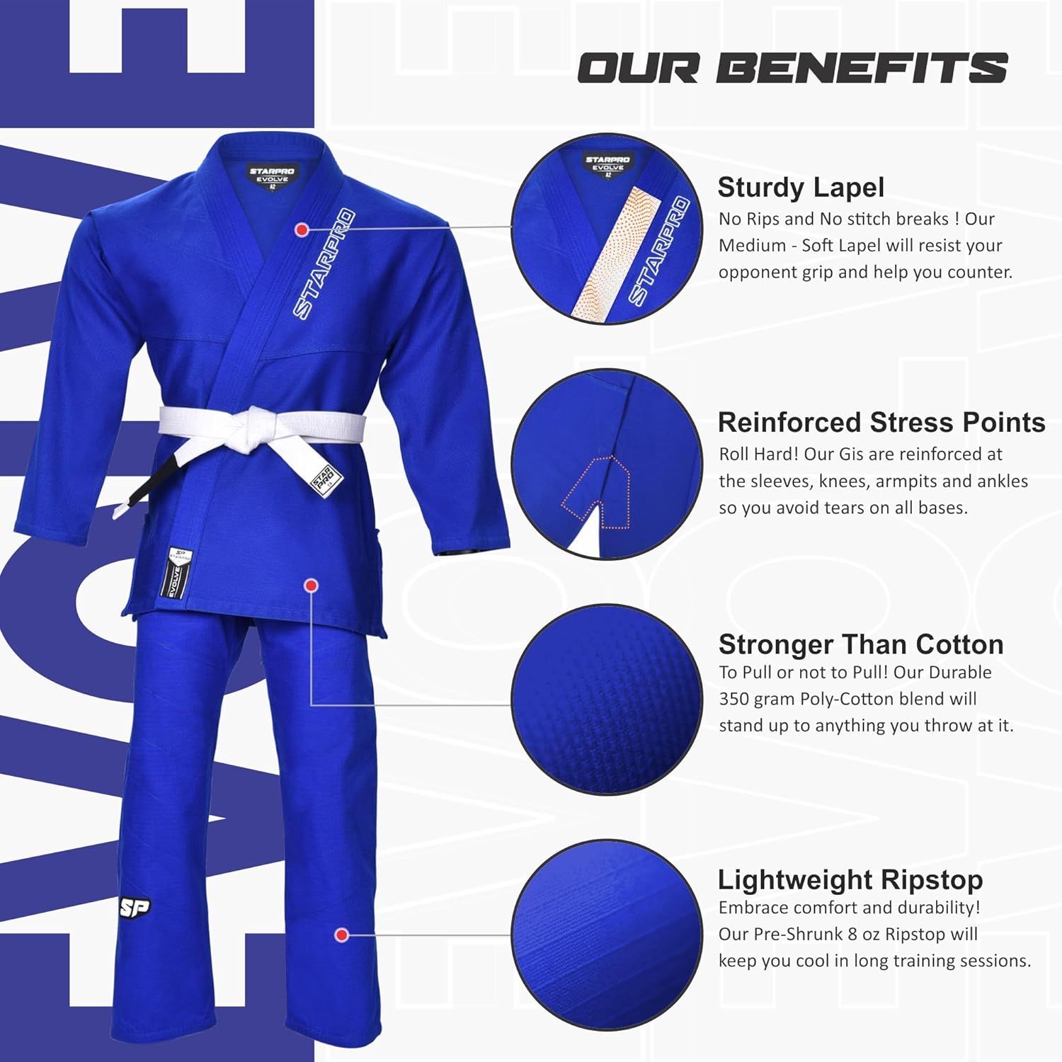 Starpro Kids BJJ Gi - Lightweight Brazilian Jiu Jitsu Uniform for Boys & Girls - Preshrunk Durable Training Gi with Free Belt