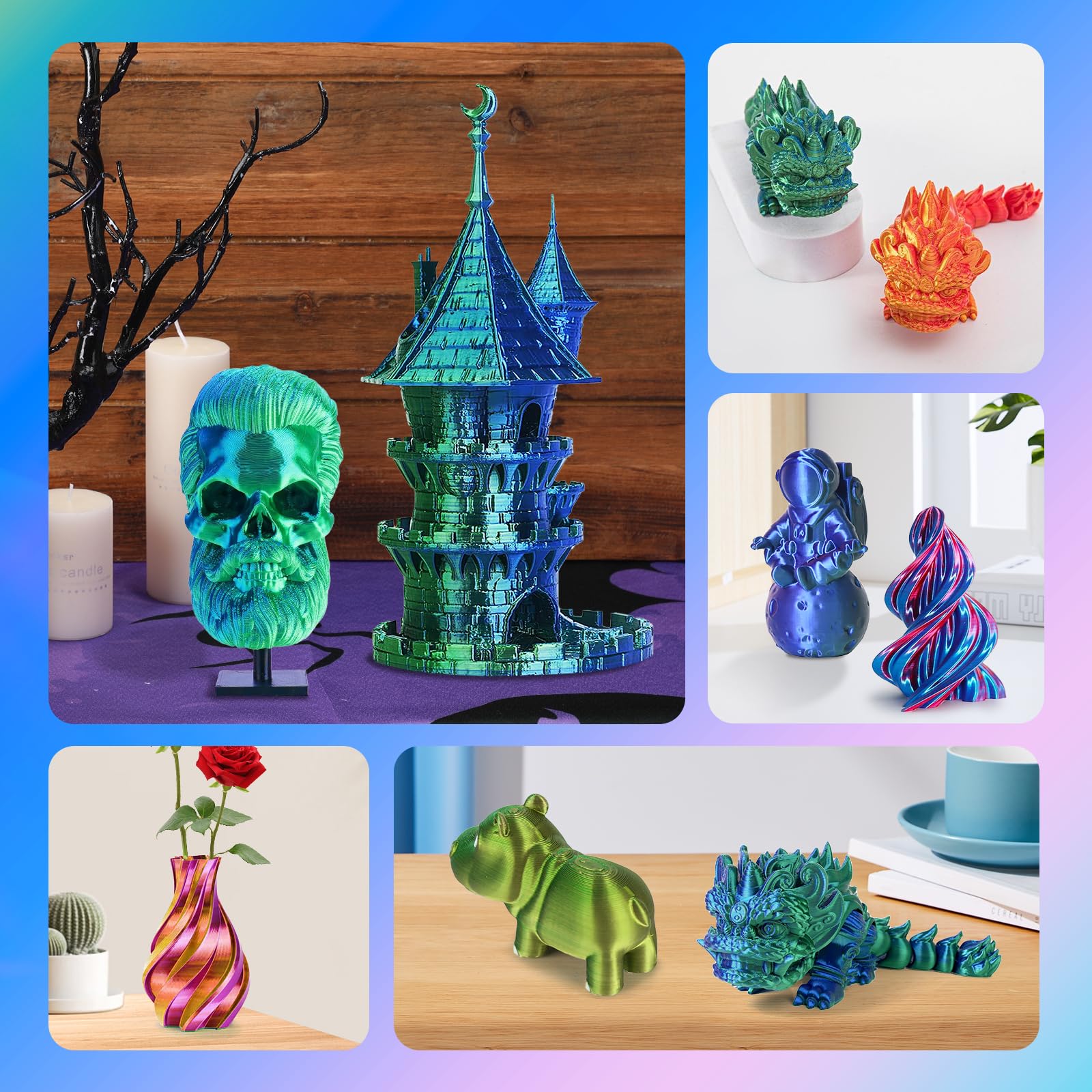 Filament 3D PLA, 20 szt. dwukolorowy filament 3D Pen 1,75 mm, po 5 m z szablonami 3D dla dzieci i dorosłych, akcesoria do długopisów 3D, filament do drukarek 3D do ODRVM, Tecboss, Lovebay