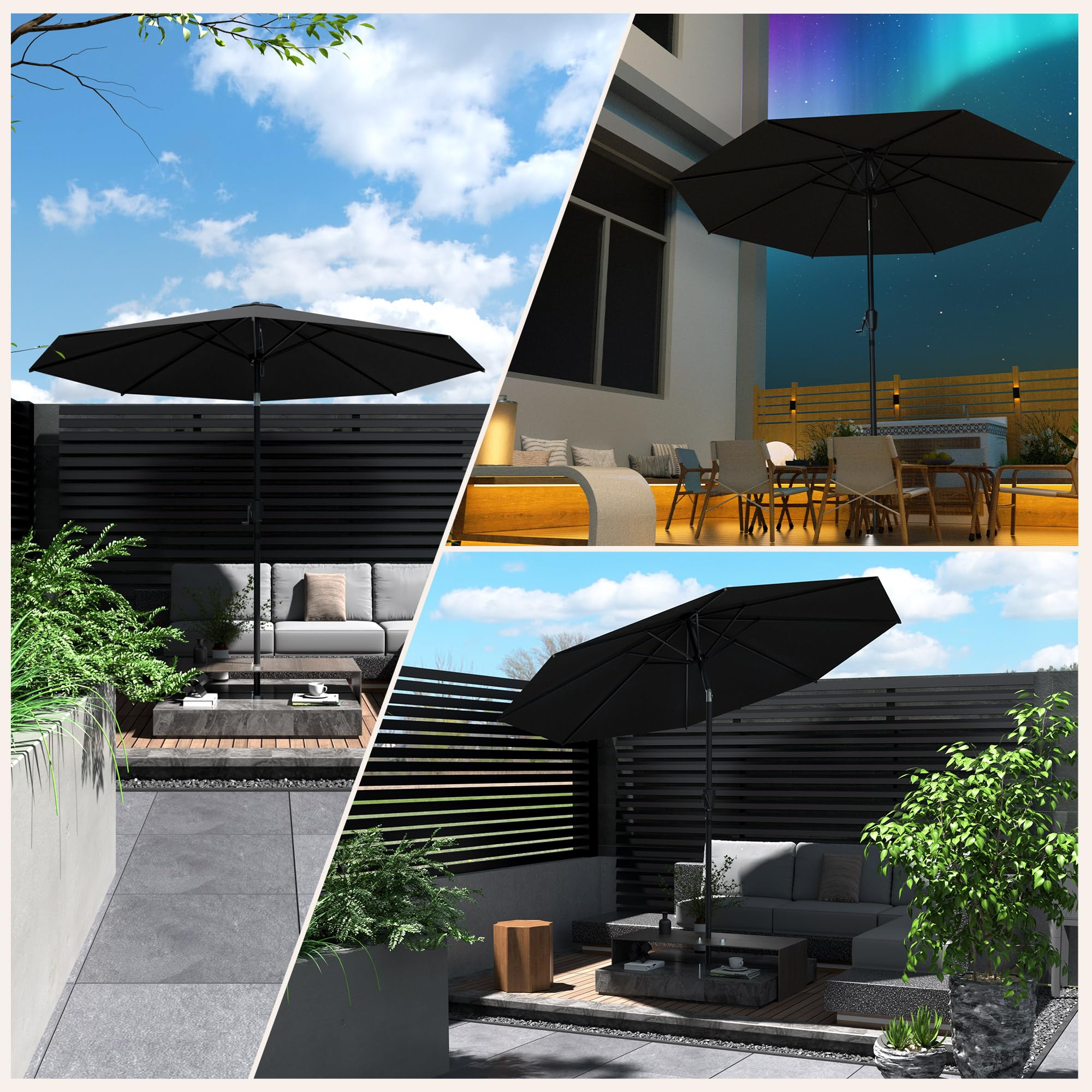 HOMEDEMO Aluminum Sonnenschirm Gartenschirm mit Kurbel, Marktschirm Terrassenschirm,Ø 300 cm, Tischschirm für Terrasse, Garten, Balkon, Pool, patio umbrella Anthrazit，Schutz 50+ Neigbar