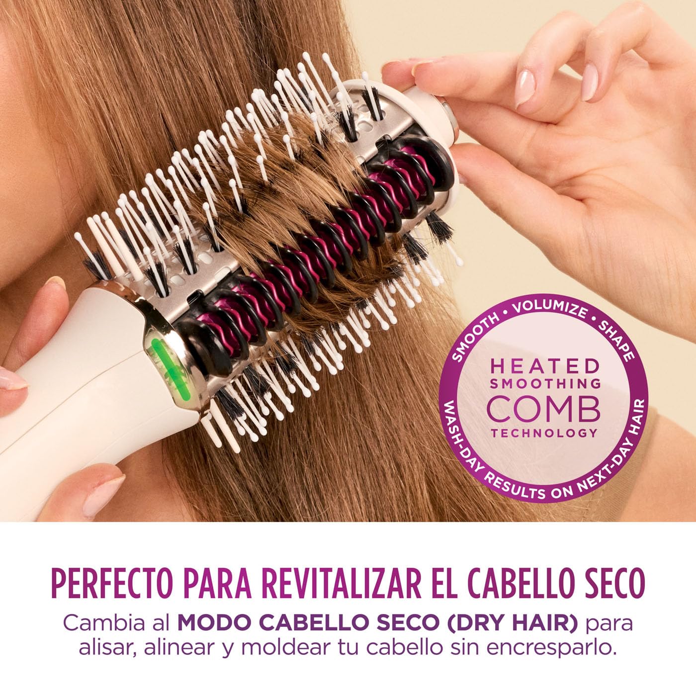 Cepillo y peine térmico alisador y moldeador Shark SmoothStyle, modos Seco y Húmedo, cepillo de aire caliente con 3 temperaturas, resultado suave y voluminoso para todo tipo de cabello, Seda HT202EU