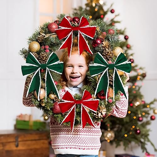 Miniatura 5 de Syhood 2 rollos de cintas decorativas de terciopelo navideño para manualidades, tela de tela, borde de alambre, para manualidades, decoración de