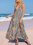 CUPSHE Femmes Plongée V robe d'été Floral Paisley Sans dos Spaghetti Strap côté fente Casual Beach Vacances Maxi robe