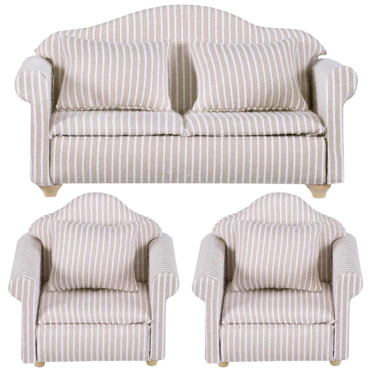 Toddmomy 1:12 Miniatur Sofa Set für Puppenhaus Möbel, Elegante Couch mit Kissen, Holz Mini Möbel Puppenstube Zubehör, Dekoration für Wichteltür & Wichtel Wohnzimmer