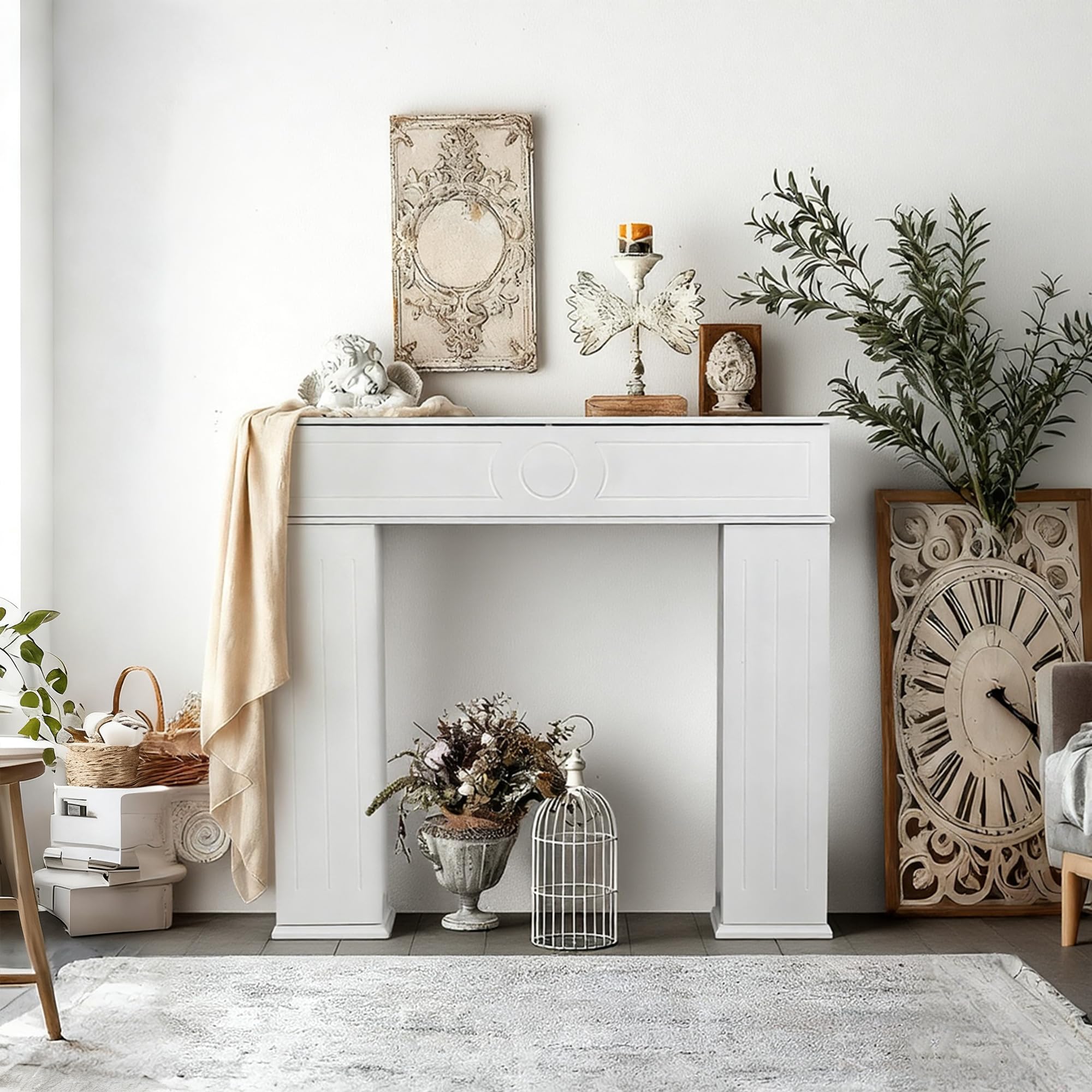 Cornice decorativa per camino, con vano portaoggetti, in legno, a 3 porte, con scomparto segreto, per camino, per soggiorno, camera da letto