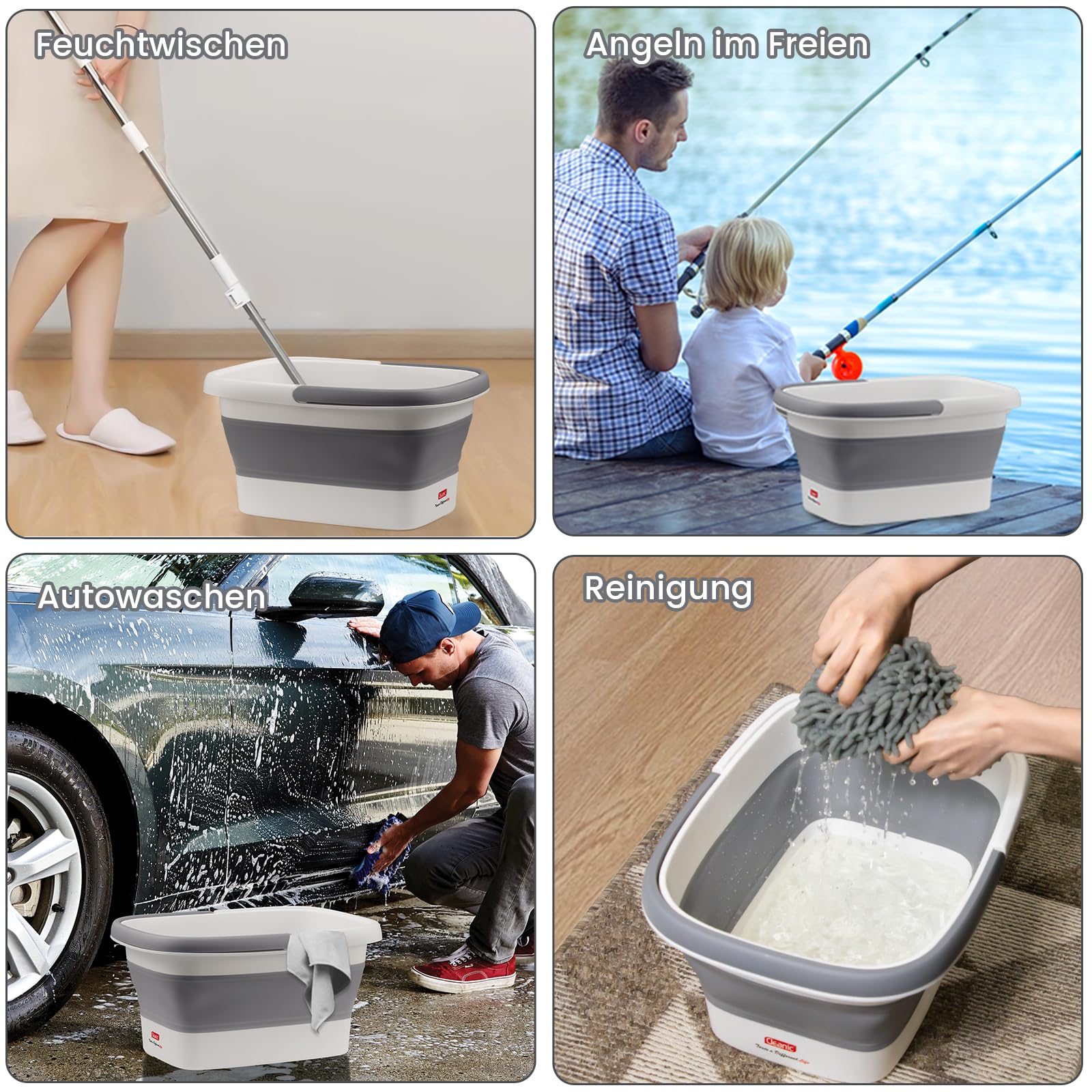 DEANIC Fußbad Fussbad mit Massage Faltbare Fußbadewanne, Fußwanne Fussbadewanne mit Massage, Mit Griff Tragbares Fußmassage (Grau)