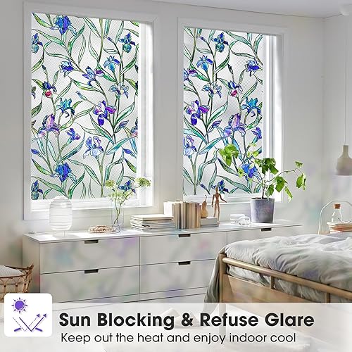 Miniatura 65 de Beautysaid Película de privacidad para ventana, vitral, prisma arco iris 3D, se adhiere a ventanas, bloqueo de calor, tinte para atrapasoles