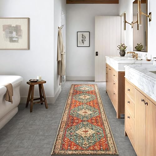 Miniatura 564 de Lahome Tapete tribal bohemio, pequeño, suave, antideslizante, lavable, de pelo corto, para piso en puerta, interior, entrada, baño, silla, Verde