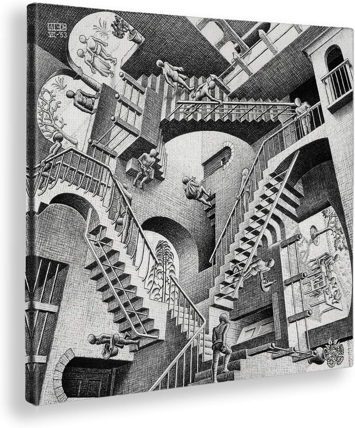 Giallobus - PRINT ON CANVAS ON WOODEN FRAME - M.C. ESCHER - RELATIVITY - 70 x 70 CM