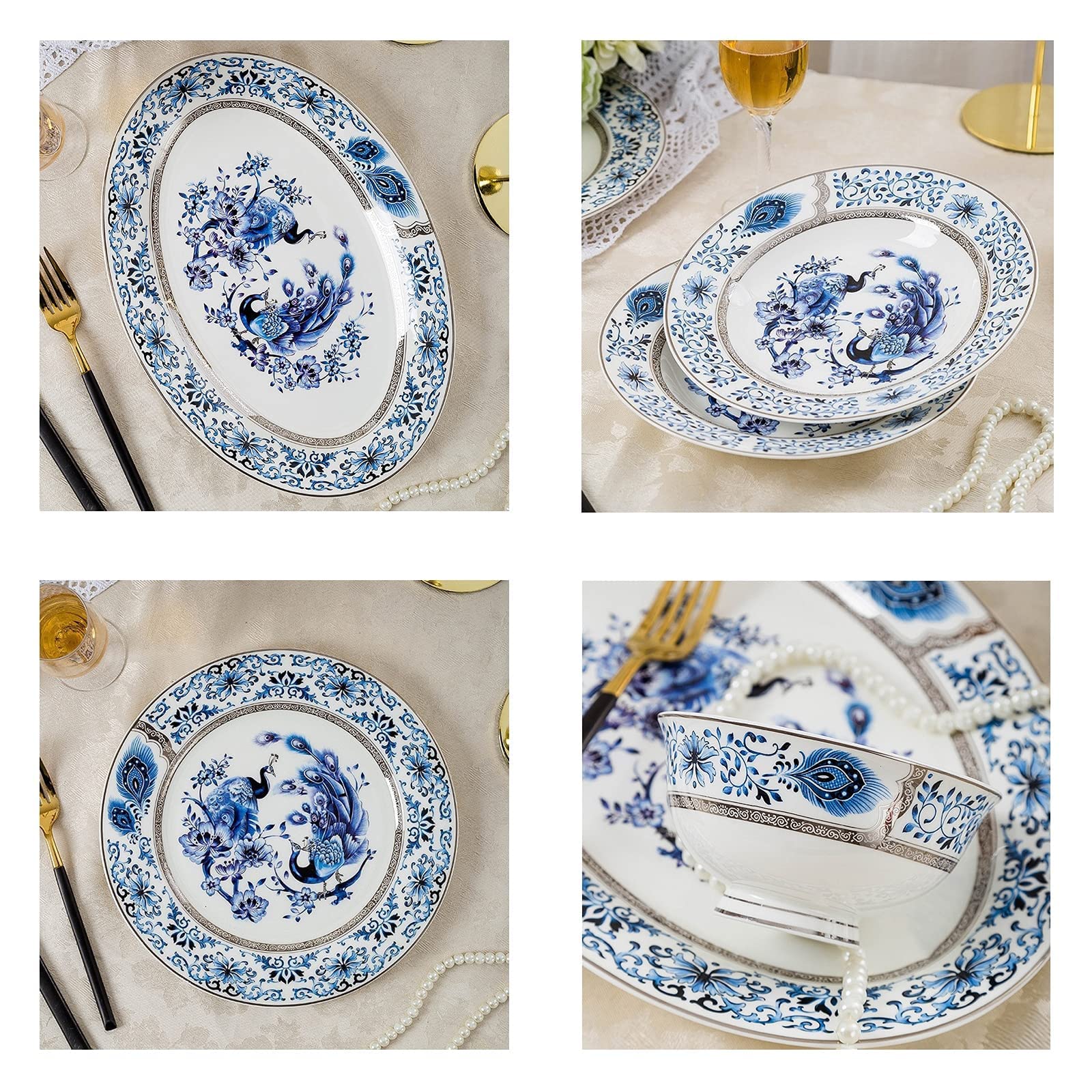 Zestaw Ceramicznych Naczyń Obiadowych W Stylu Retro, Piękny Zestaw Z Porcelany W Kolorze Złotym I Białym, Idealny Na Domowe Przyjęcie, Wesele, Hotel, Boże Narodzenie
