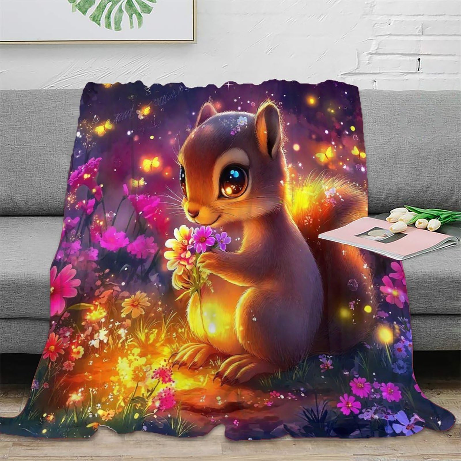 Couverture écureuil 3D microfibre de lit chaude et douce haute densité