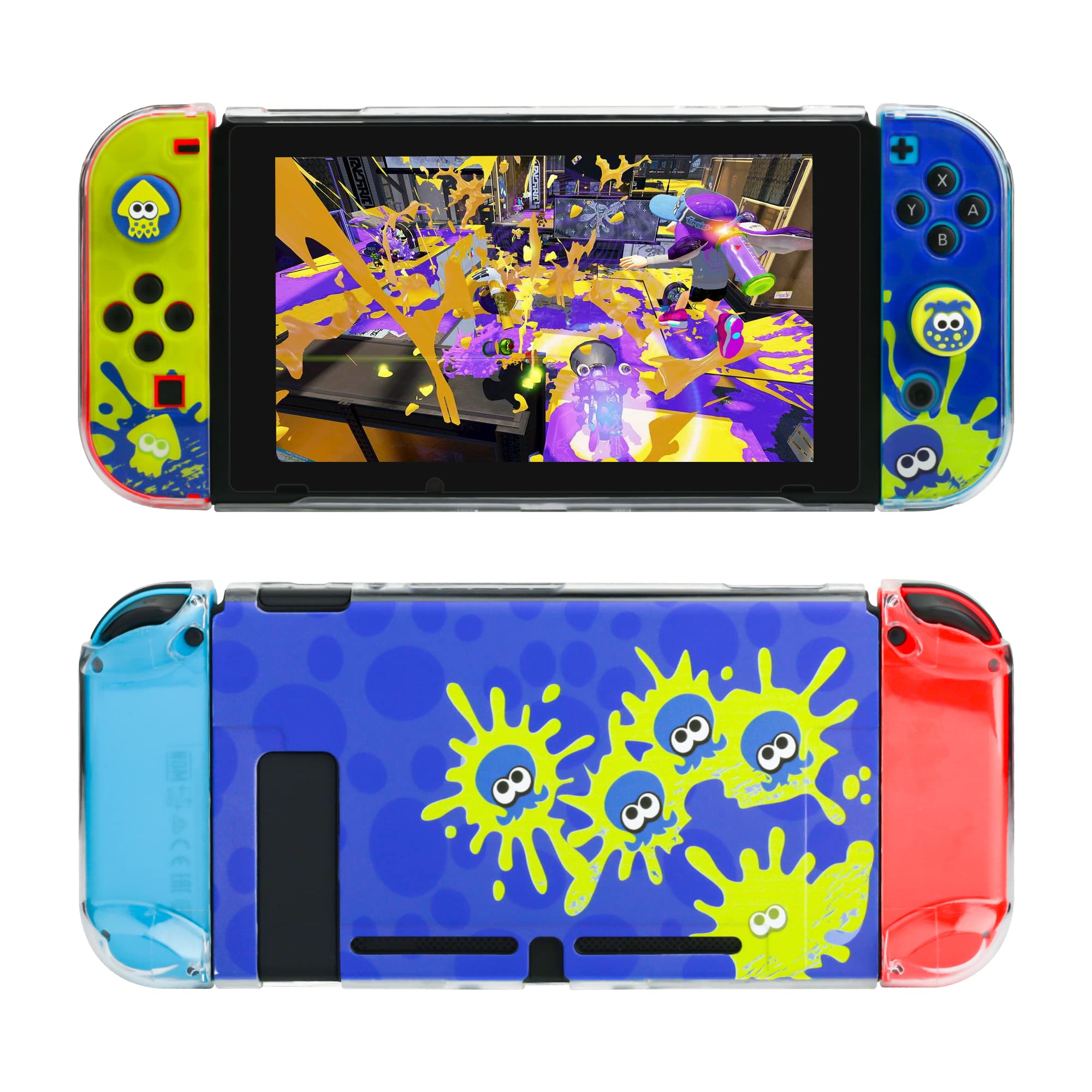 GLDRAMGLDRAM Case for Nintendo Switch, Case Cover for Splatoon 3 Compatible for Switch Console and Joy Con Controller, Dockable Hard PC Shell with 2 Thumb Caps, Game Accessories for Splatoon 3