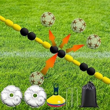 Jecarden Pro GK Single Line Deflector Soccer Goalkeeper Trainer 9ft Goalkeeper Deflection Equipment Soccer Training Equipment for Reflex & Agility Training with 25 pcs Soccer Cones, 2 pcs Water Bags