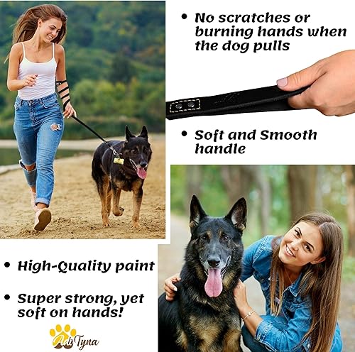 Miniatura 4 de Juego de collar y correa de cuero negro para perro, correa de cuero para perro de 6 pies x 3/4 pulgadas y collar de perro para perros grandes