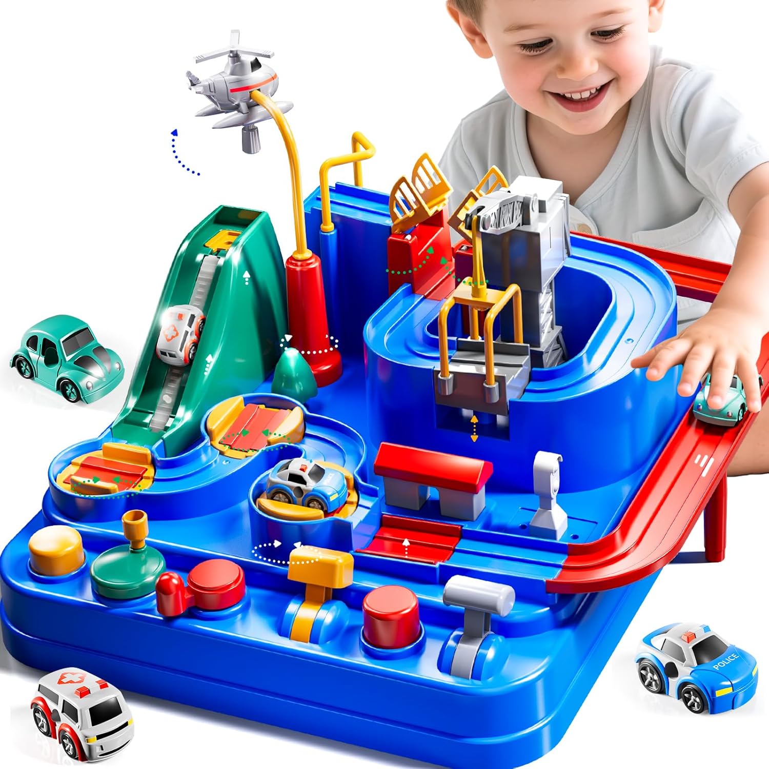 Car Race Track for Kids Ages 4-8, Kids Car Toys for 3 Year Old Boys, Race Track for Toddlers, City Set with 3 Small Cars