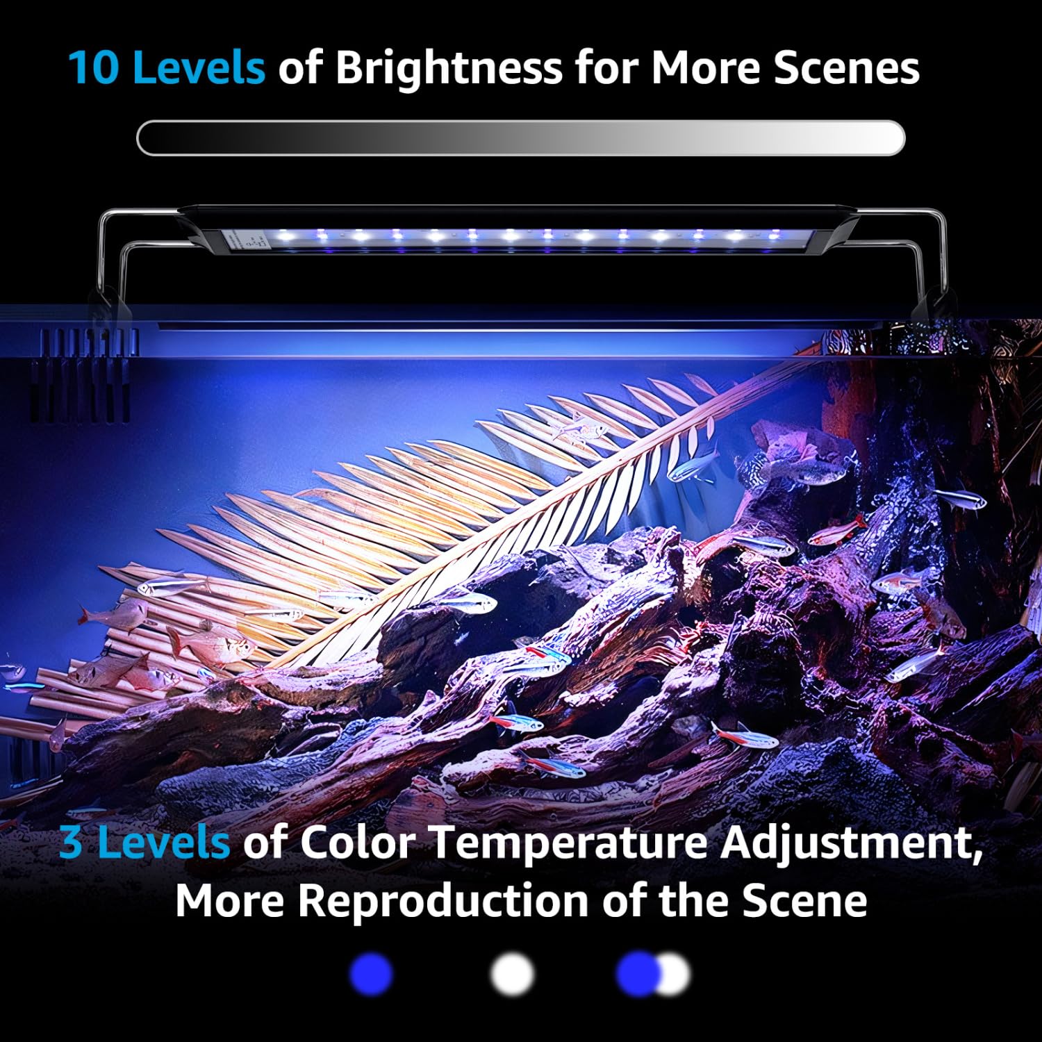 Nobleza - Luce per Acquario, Illuminazione per Acquario con Timer, Lampada da Giardino con 3 Colori, Lampada Acquario con 10 Livelli Luminosità Regolabile da 30-50cm, 8W