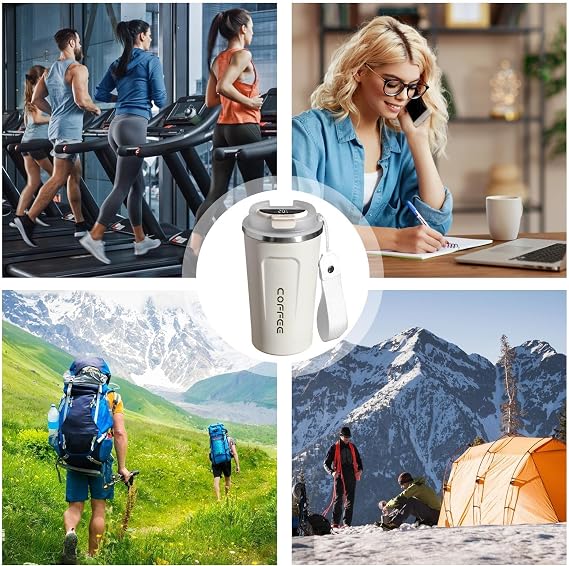 Smart Thermal Mug, 510ml Smart Coffee Cup with Temperature Display, Stainless Steel Heating Car Cup, Temperature Controlled Travel Smart Mug, Insulated Coffee Bottle, Smart Cup for Camping