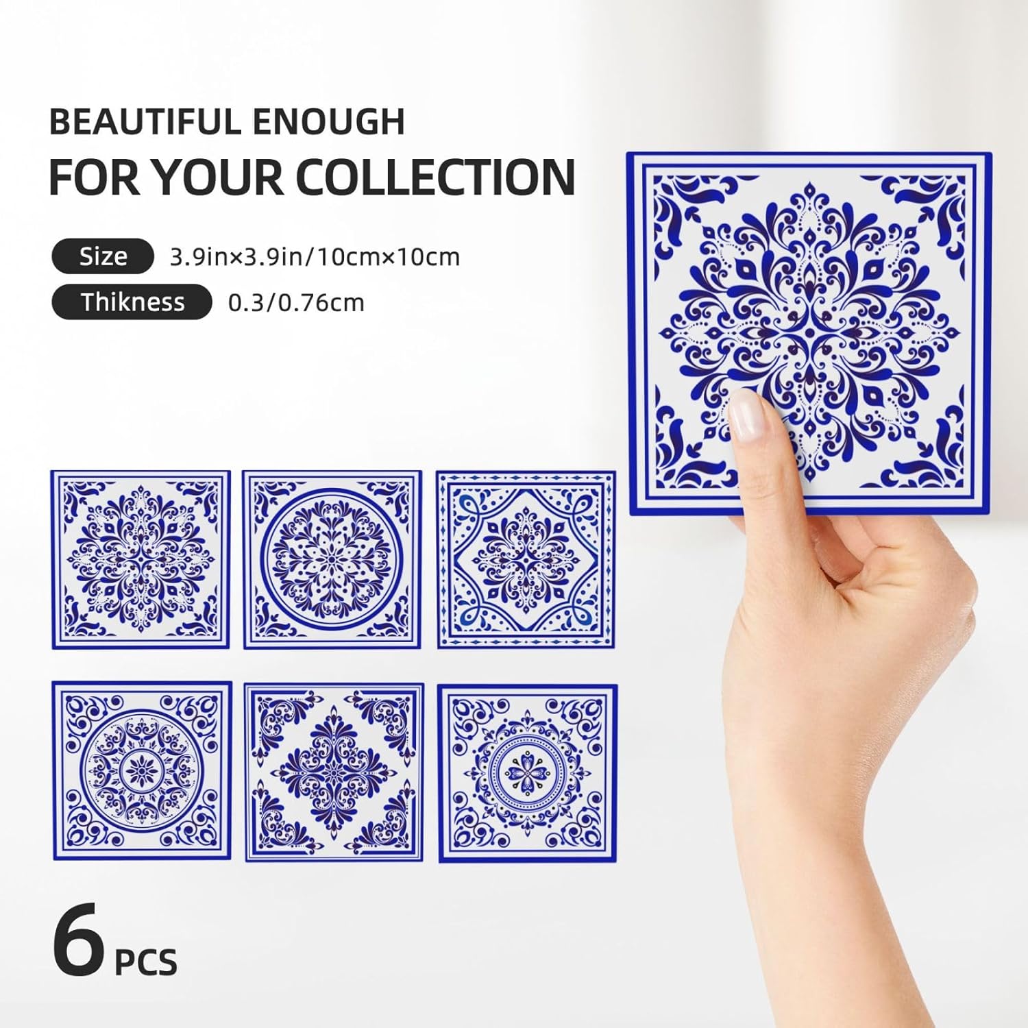 Coasters with Holder,Blue and White Style Ceramic Drink Coaster, Absorbent Coaster Sets of 6 for Tabletop Protection,Suitable for Kinds of Cups, Wooden Table, Unique Housewarming Gifts for Home Decor - Image 3