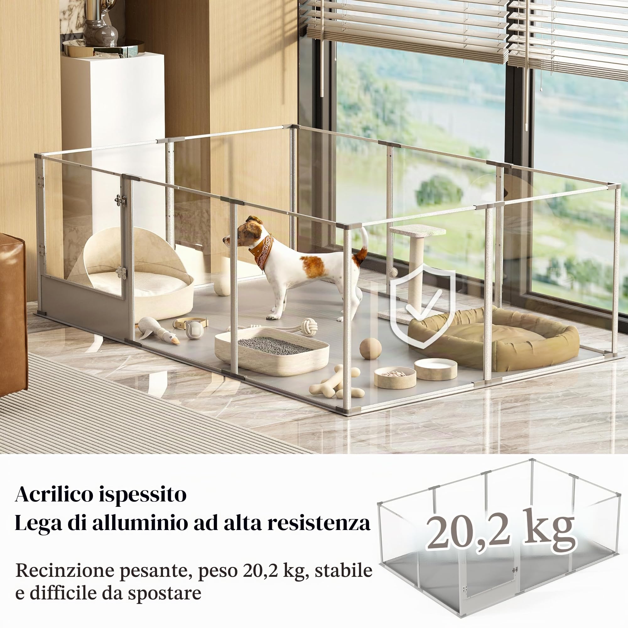 XL Recinto Box Parto per Cani Acrilico Alto 60cm Telaio Alluminio 180x120cm