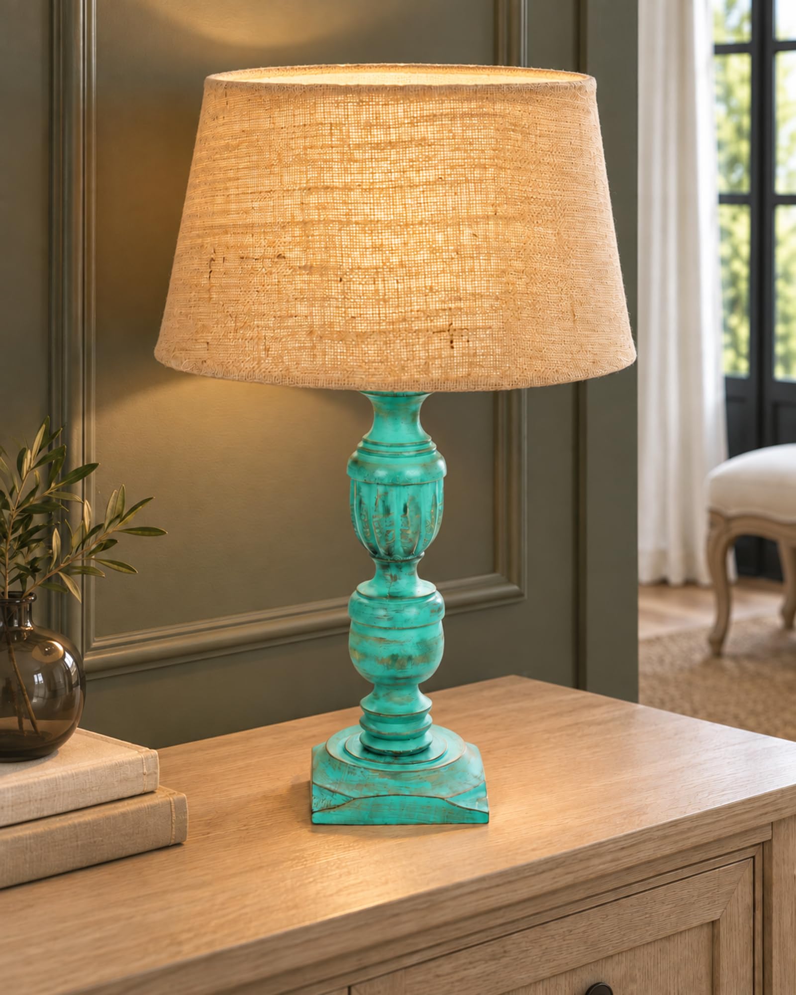 Rustic Green Wooden Table Lamp - Homesake -12
