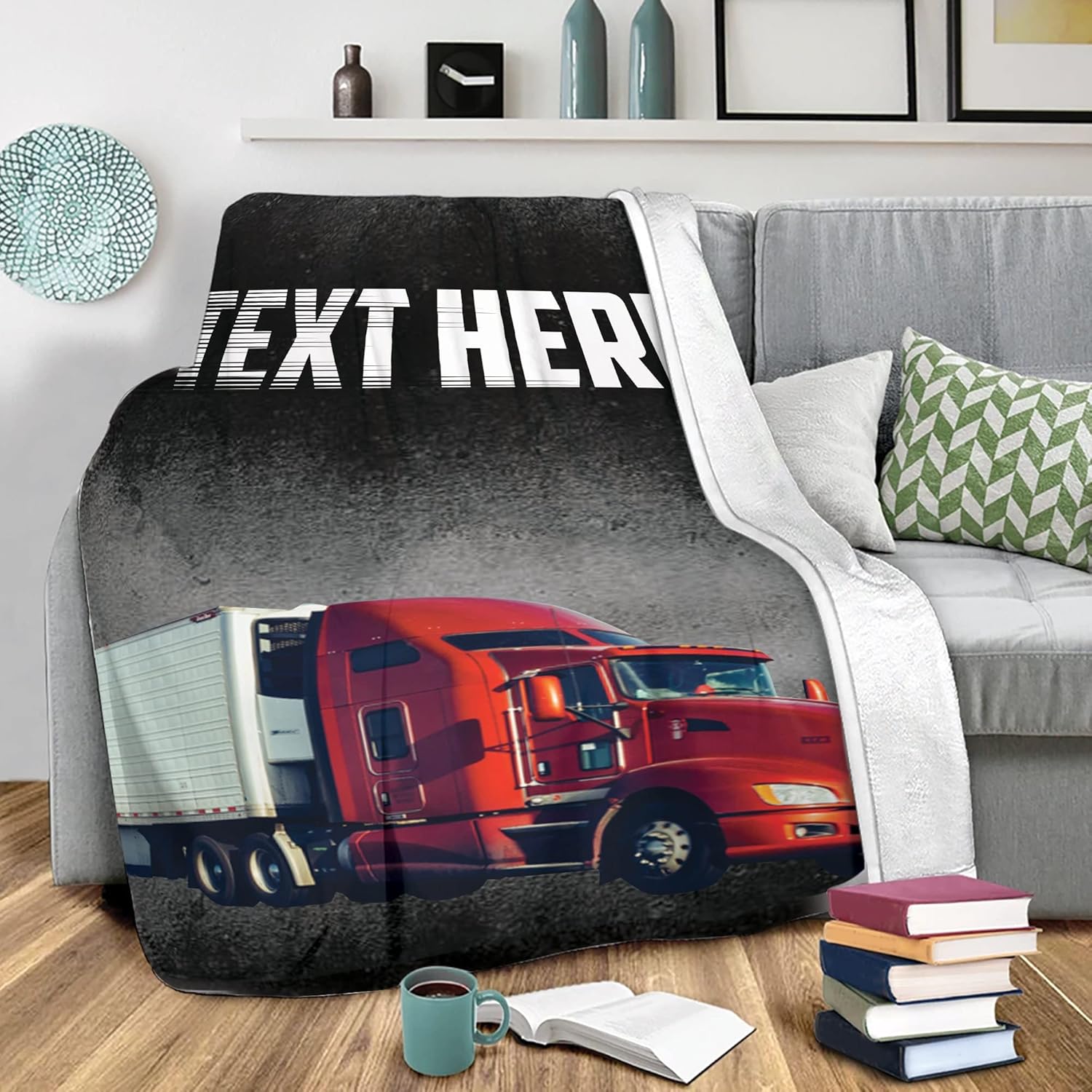 Ewan Personalized Truck Photo Blanket, Custom Car Sherpa Fleece Throw, Unisex Gifts for Trucker, Machine Washable, 40x30 inches, Multi 6, 10mm