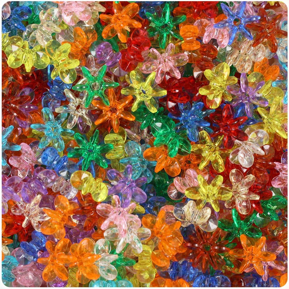 BeadTin Mixed Colors Transparent 10mm Sunburst Plastic Craft Beads (450pcs)
